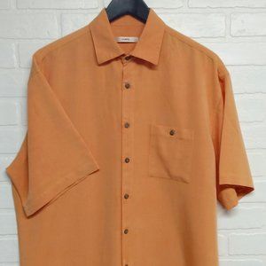 Campia men's tangerine color, Rayon short sleeve button shirt size M medium